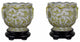 Set of 2 Round Scallop Rim Black and White Lotus Porcelain Pot Base 7"