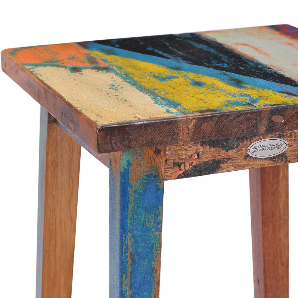 Marina Del Rey Square Recycled Teak Wood Boat Barstool