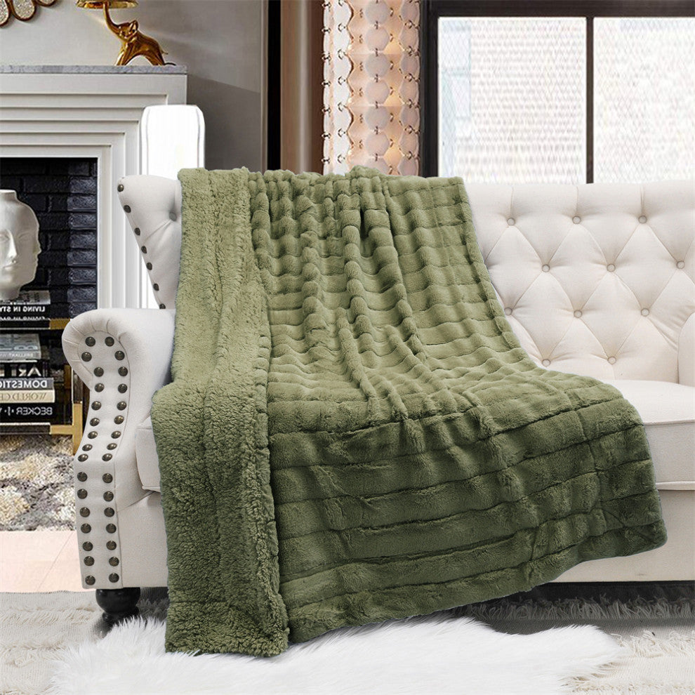 Super Mink Faux Fur Throw Blanket, Olive, 50"x60"