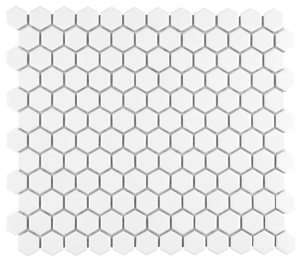 Metro 1" Hex Porcelain Mosaic Floor and Wall Tile, White