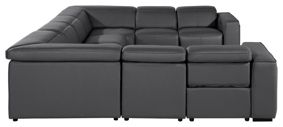 Niccolo Italian Leather 8-Piece U-Shaped 4 Power Reclining Sectional, Dark Gray