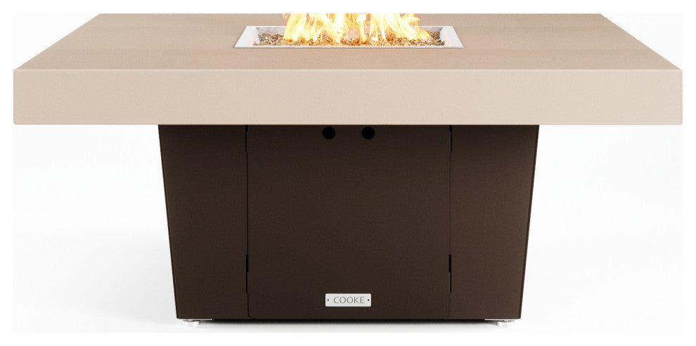 Square Fire Pit Table, 48x48, Chat Height, Natural Gas, Beige Powdercoat Top, Bronze