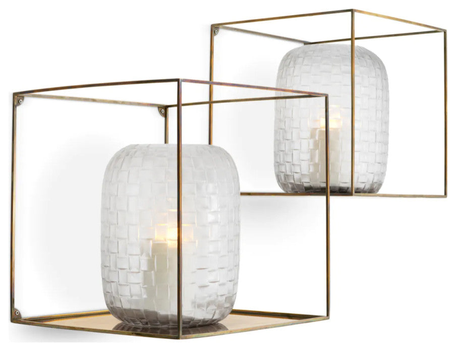 Vintage Brass Square Wall Racks, 2-Piece Set, Eichholtz Deco