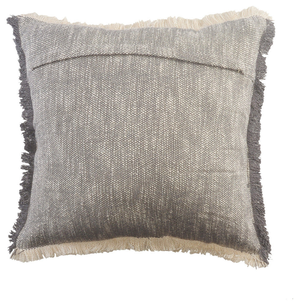Two-Tone Cotton Throw Pillow with Fringe, Gray, 20" X 20"