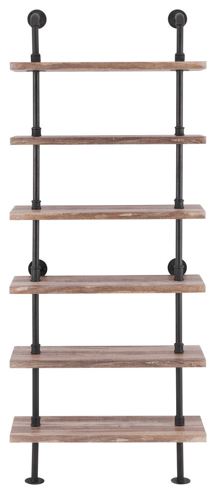 Danya B. Industrial 6-Tier Pipe Wall Shelving Unit, Distressed Wood Finish