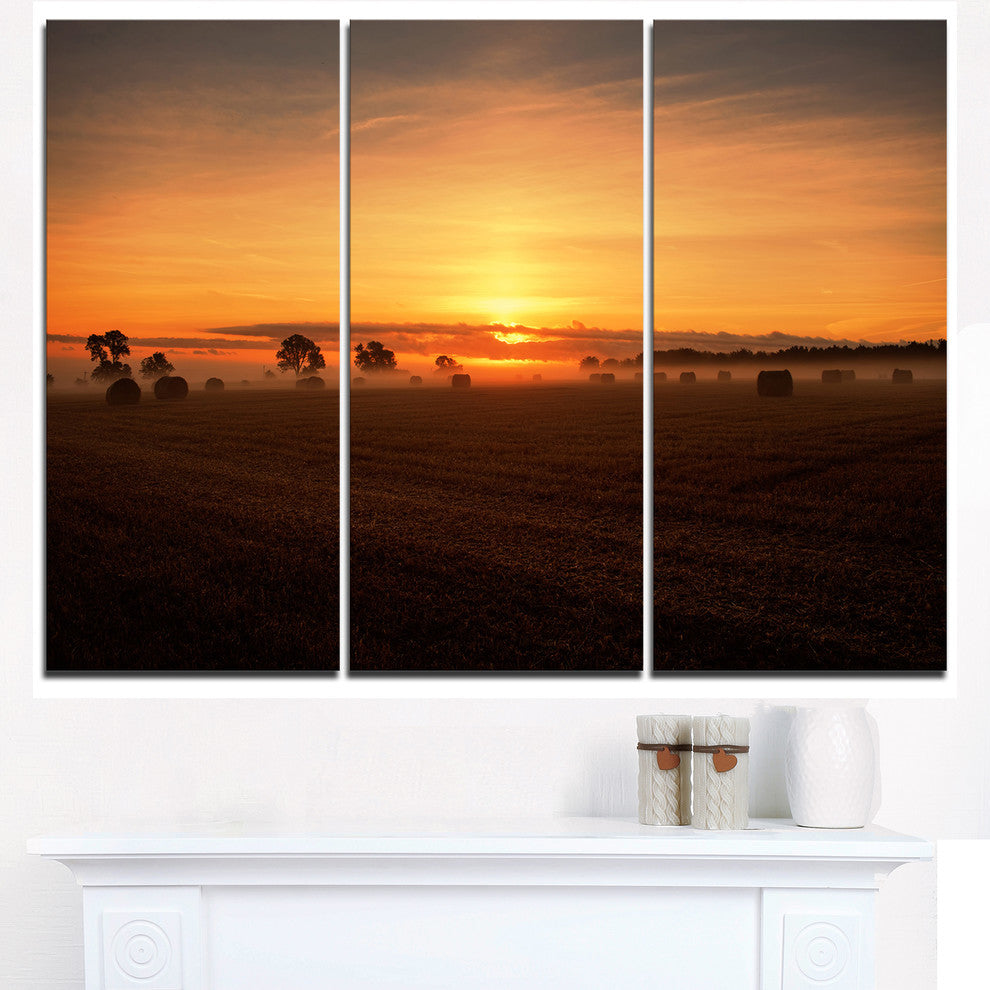 "Sunrise at Farmland Bales" Metal Wall Art, 3 Panels, 36"x28"