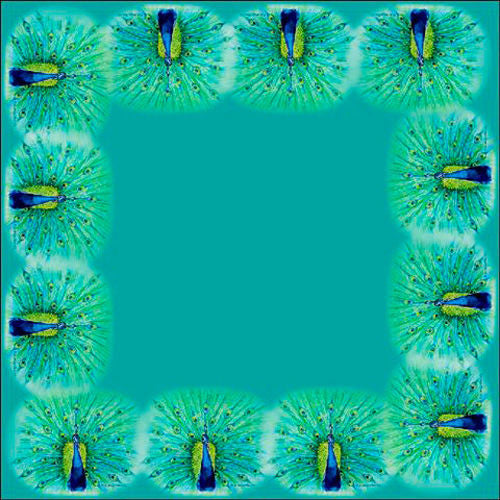 Pair of Betsy Drake Peacock 52 Inch Square Table Cloth