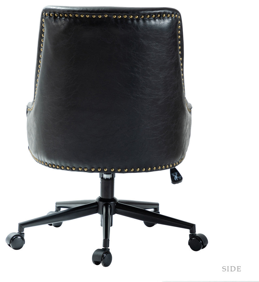 Upholstered Swivel Task Chair With Nailhead Trim, Black