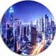 Dubai Downtown Night Scene, Cityscape Photo Round Metal Wall Art, 36"