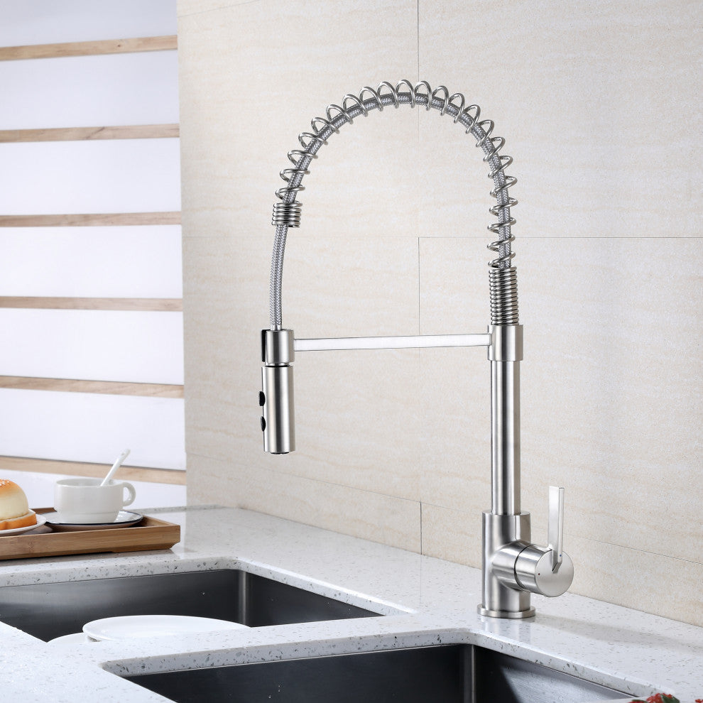 Luxier KTS22-T Single-Handle Pull-Down Sprayer Kitchen Faucet, Brushed Nickel
