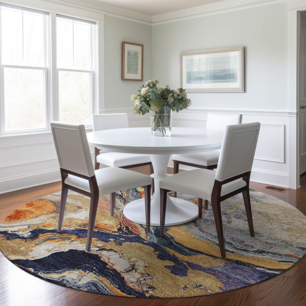 Machine Washable Indoor/Outdoor Chantille ACN1908 Linen 8' x 8' Round Rug