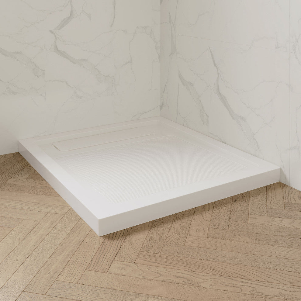 Ove Decors Erika Shower Base Rectangle, White, 36"x36", Side Drain