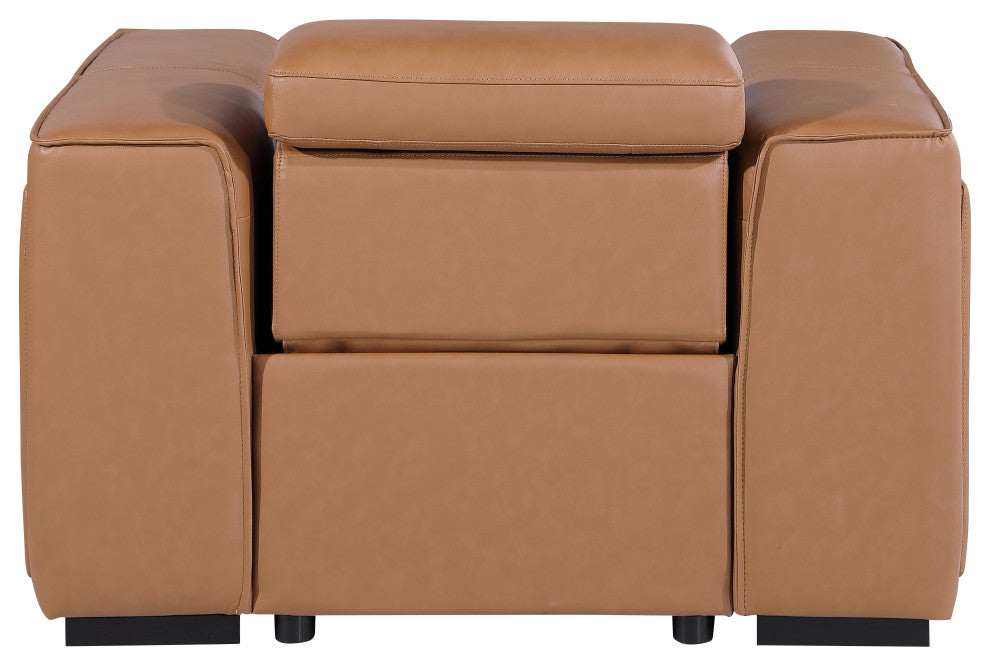 Niccolo Italian Leather Power Reclining Arm Chair With Power Headrests, Cognac