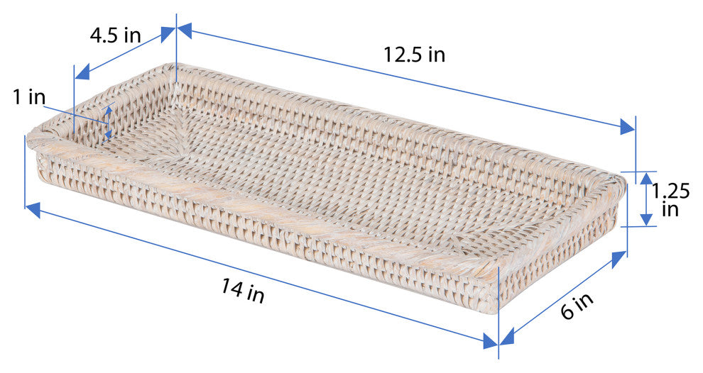 La Jolla Rattan Vanity and Bathroom Tray, White-Wash