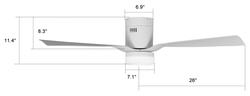 CARRO Flush Mount Ceiling Fan with Dim LED Light and Remote 10 Speed DC Motor, White, 52"