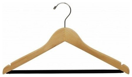 Wooden Suit Hanger With Velvet Bar, Natural/Chrome Finish, Box of 100