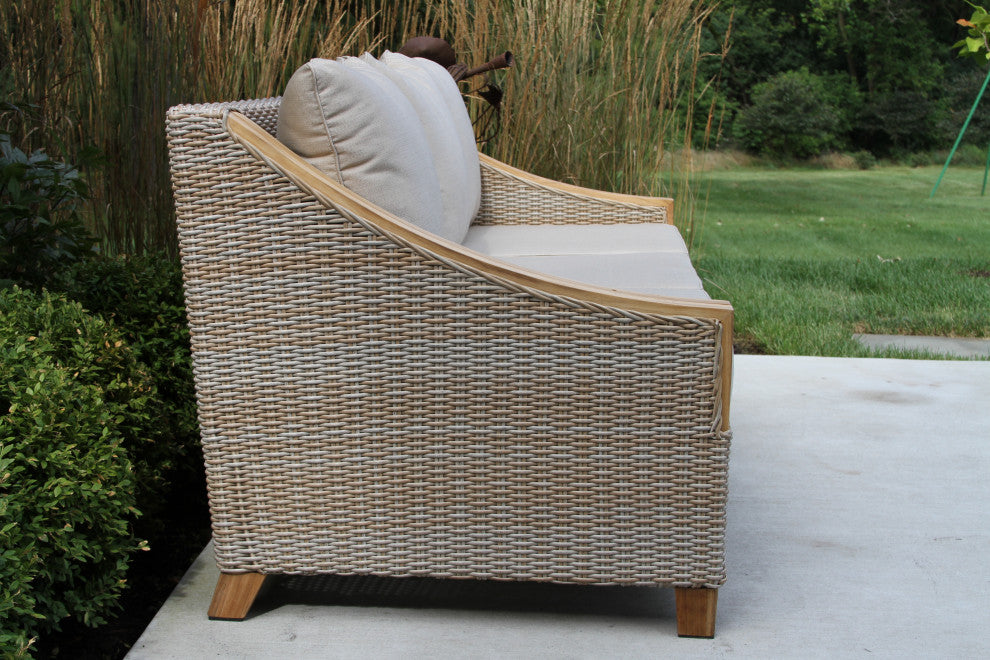 Ash Wicker And Teak Sofa With Sunbrella Fabrics