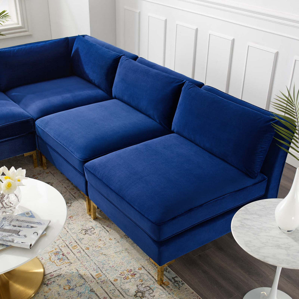 Sectional Sofa Set, Velvet, Blue Navy, Modern, Living Lounge Hotel Hospitality