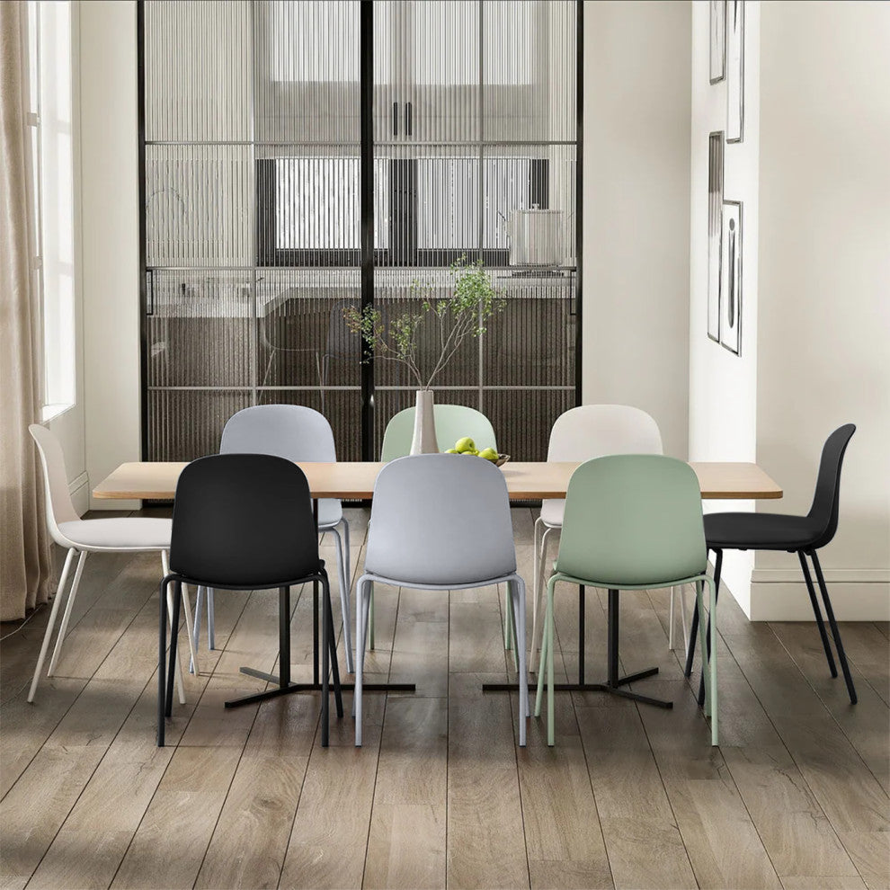 Set of 4 Stackable Dining Stacking Chairs With Padded Seat Faux Leather Metal, White