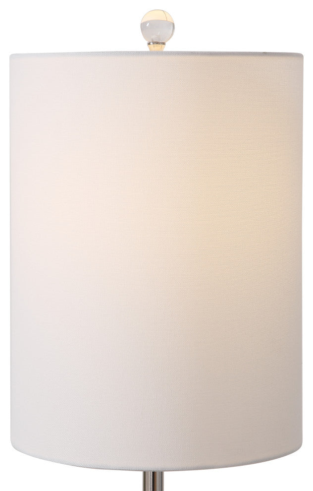 Soft Blue Mottled Ceramic Tall Shade Buffet Lamp Silver Elegant