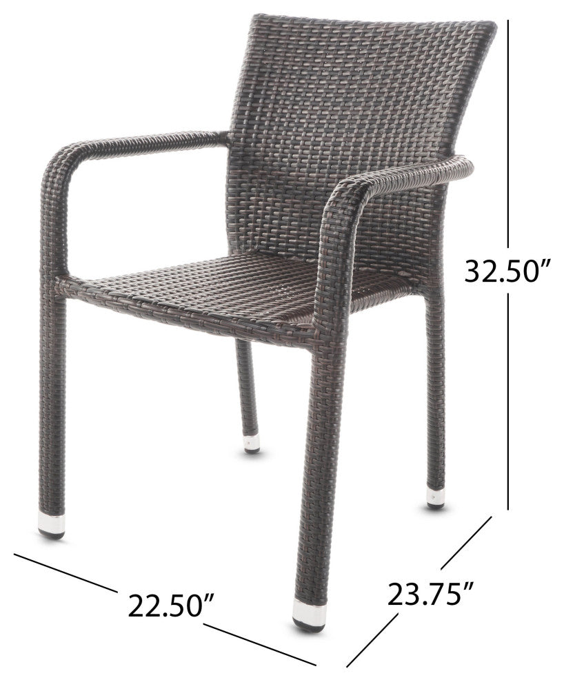 GDF Studio Dylan Outdoor Wicker Armed Aluminum Framed Stack Chairs, Set of 2, Mu
