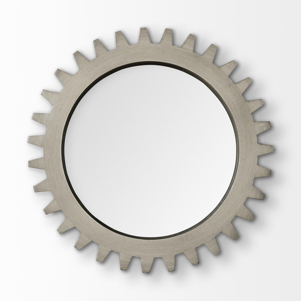 Sundance Gray Solid Wood Frame Round Cog Mirror, 26"