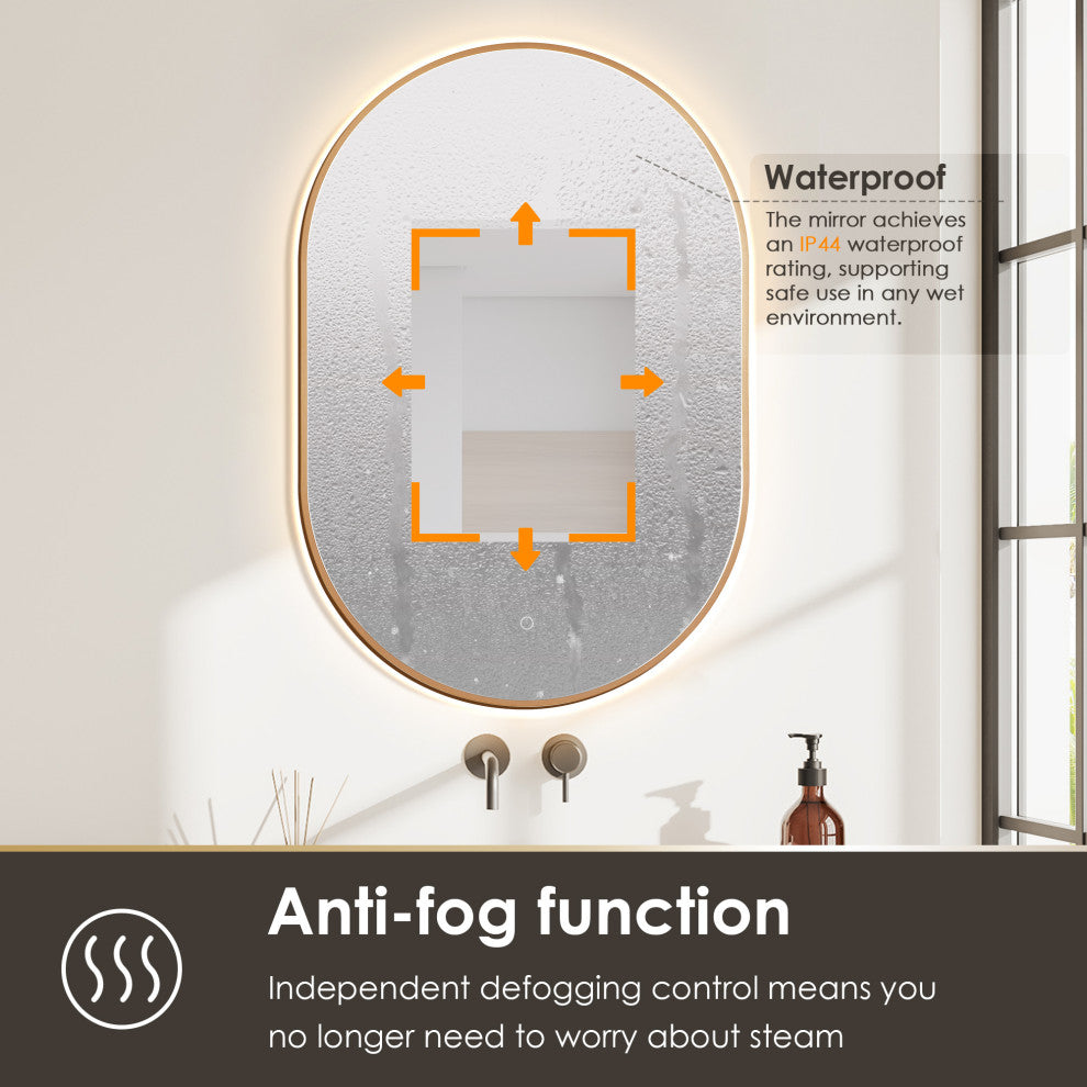 Mizani Oval Framed Bathroom/Vanity LED Lighted Wall Mirror, Brushed Copper, 24"