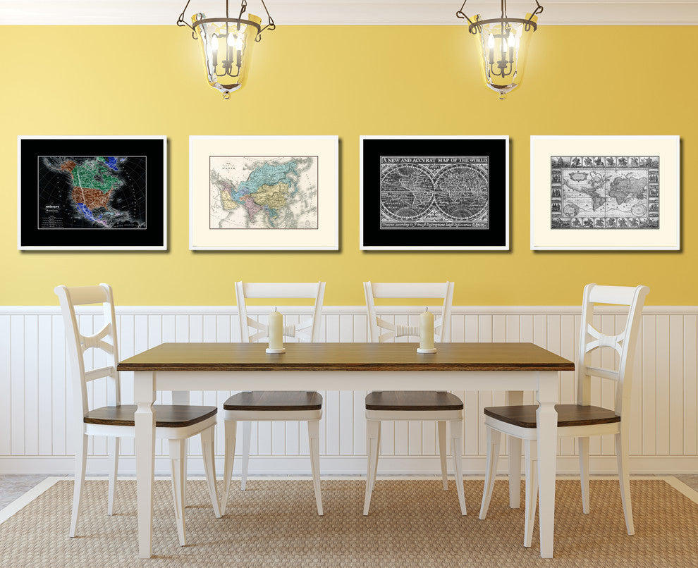 Asia Old Map Print On Canvas With Picture Frame Art Collection 16" X 21"