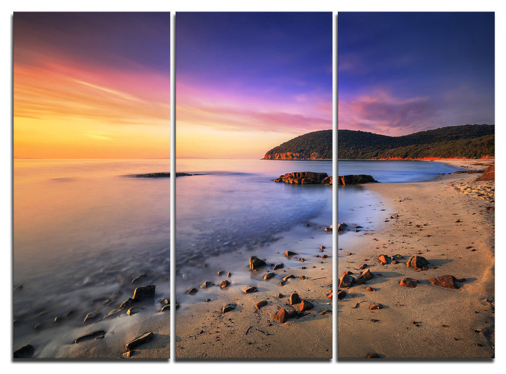 "Sunset in Cala Violina Bay Beach" Metal Wall Art, 3 Panels, 36"x28"
