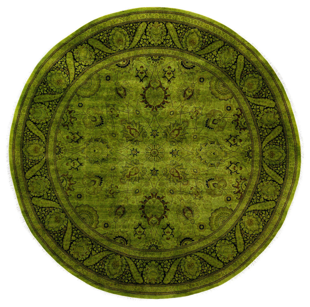 Overdyed One-of-a-Kind Hand-Knotted Area Rug Green, 9' 1" x 9' 1"