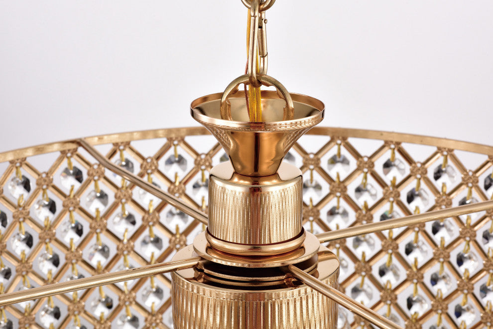 4-Light Rose Gold Round Beaded Drum Chandelier With Hanging Crystals