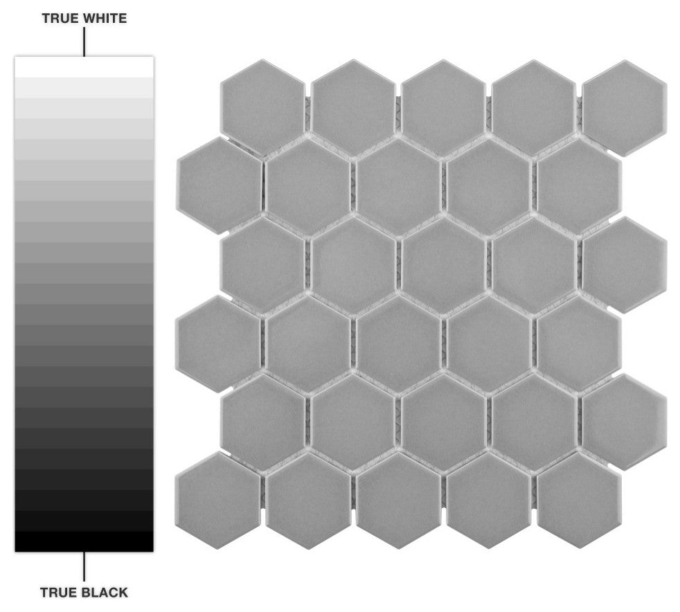 Metro 2" Hex Glossy Light Grey Porcelain Floor and Wall Tile