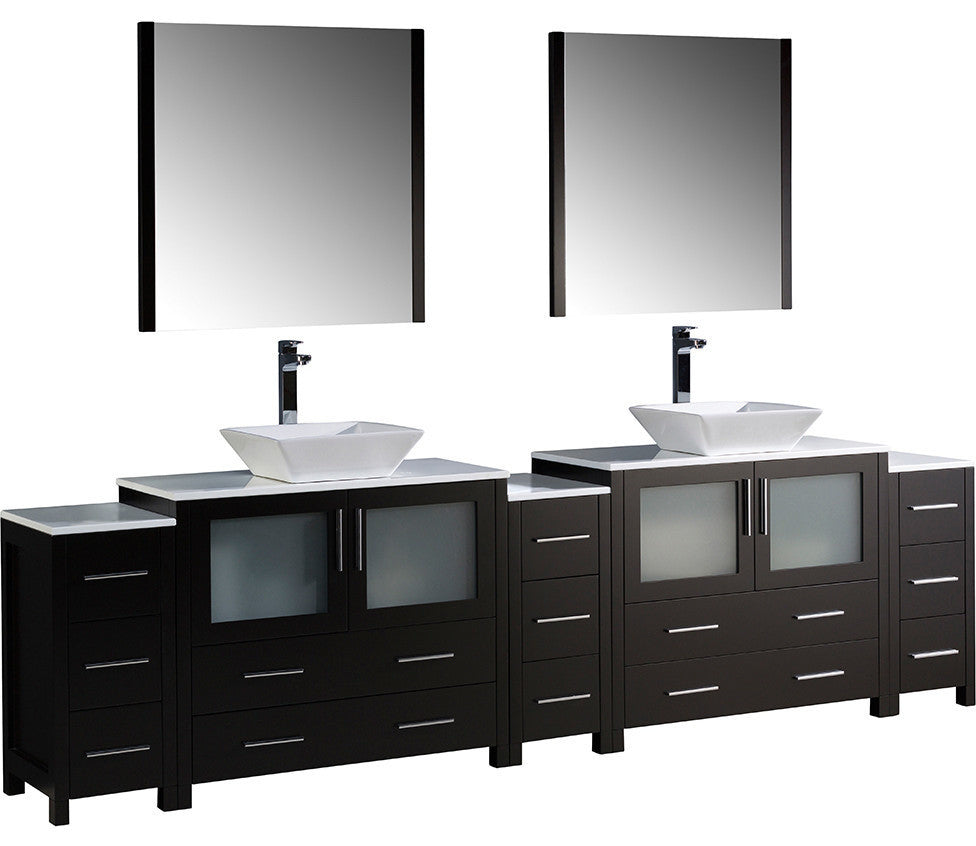 Torino 108" Espresso Modern Double Sink Bathroom Vanity -Faucet FFT9162CH