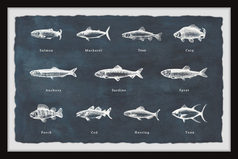 "Deep-Sea Fishes in Blue" Framed Painting Print, 12x8