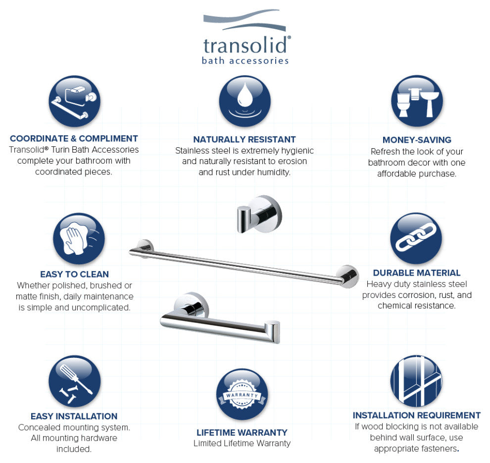 Transolid Turin 3-Piece Bathroom Accessory Kit, Polished Chrome