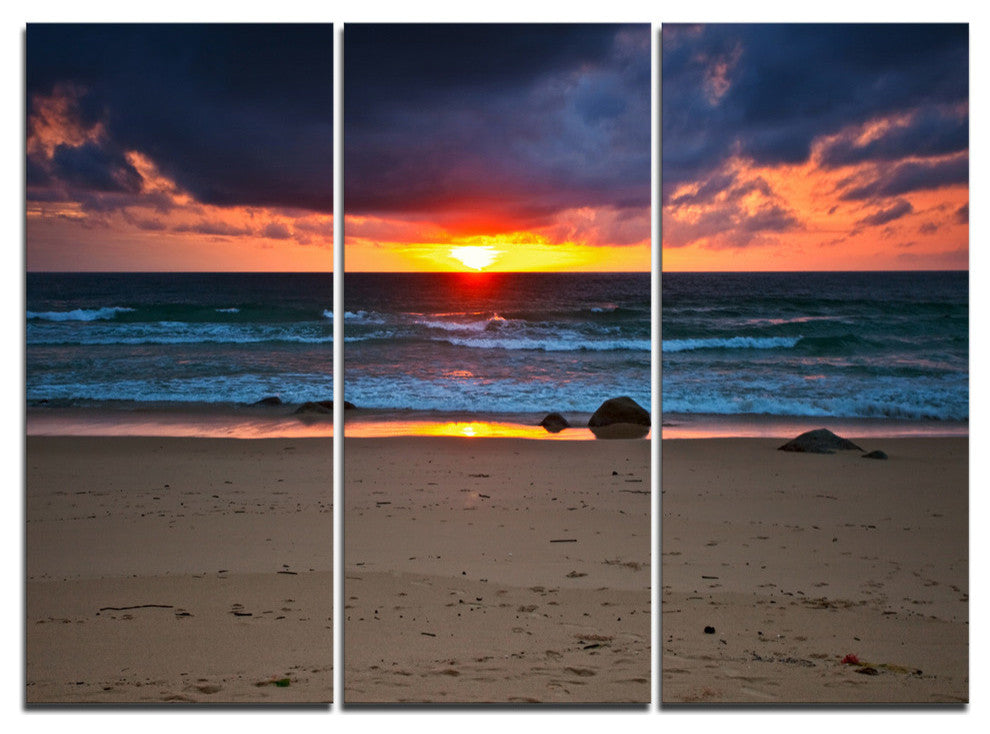 "Dramatic Colorful Sky Over Beach" Metal Wall Art, 3 Panels, 36"x28"