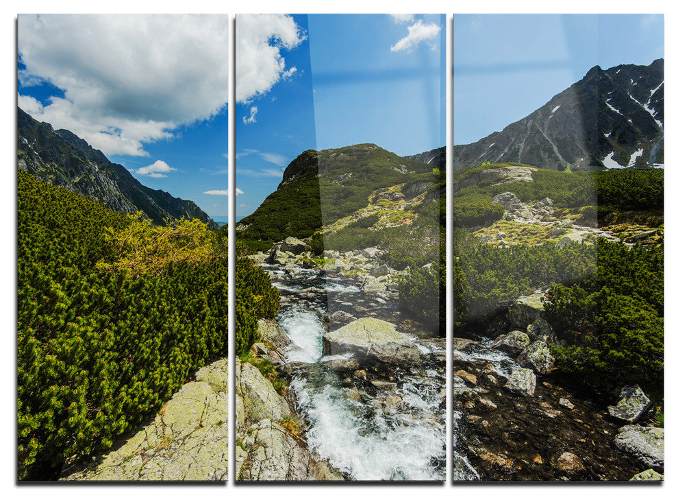 "Alpine Stream in High Mountains" Metal Wall Art, 3 Panels, 36"x28"