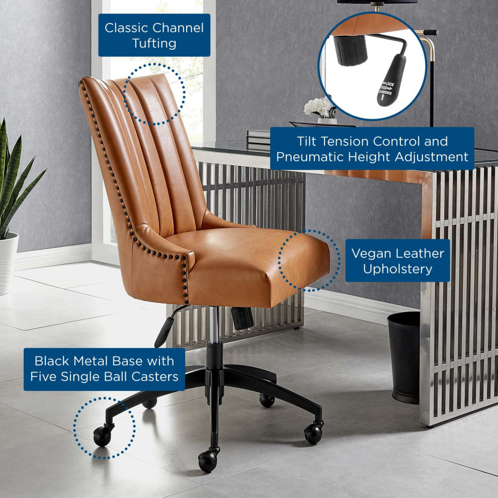 Empower Channel Tufted Vegan Leather Office Chair Black Tan