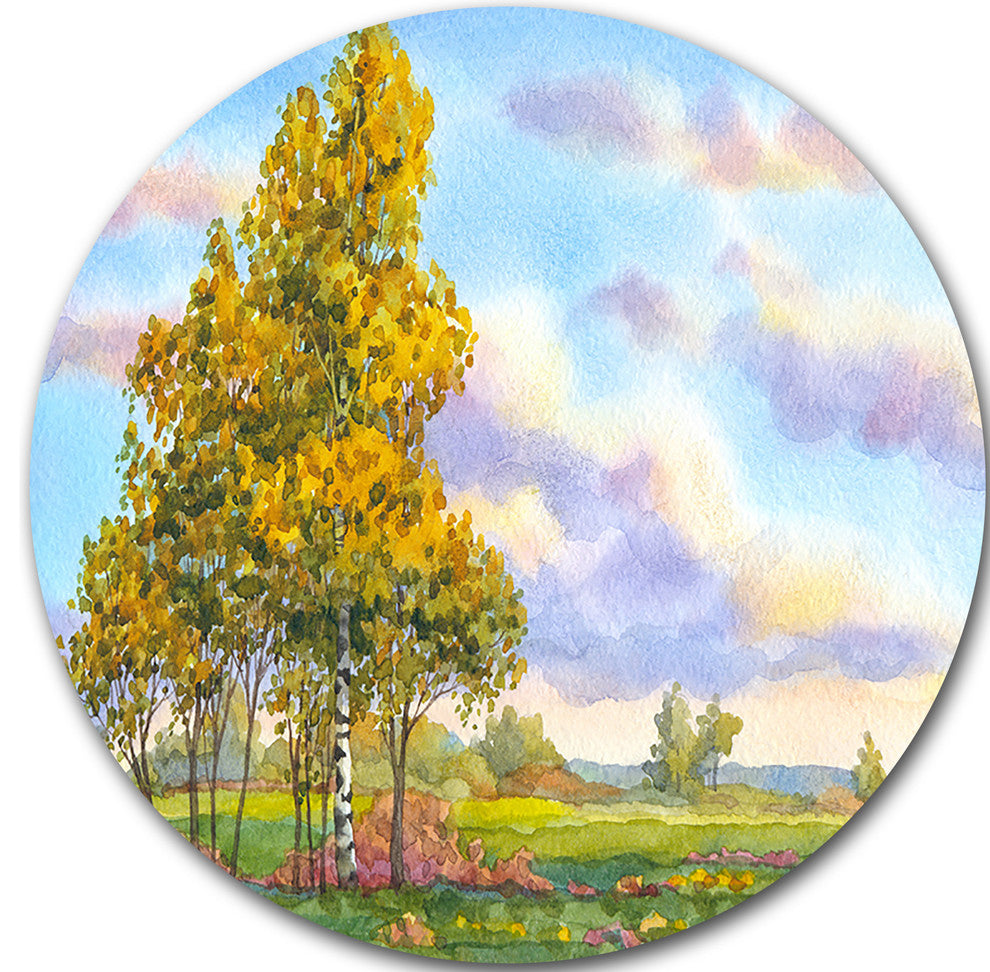 Green Trees In Evening, Landscape Photography Round Metal Wall Art, 11"