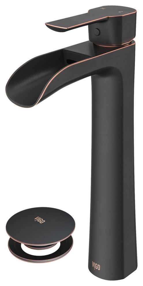 VIGO Niko 11" H Single Handle Single Hole Bathroom Vessel Faucet, Antique Rubbed Bronze, With Pop-Up Drain