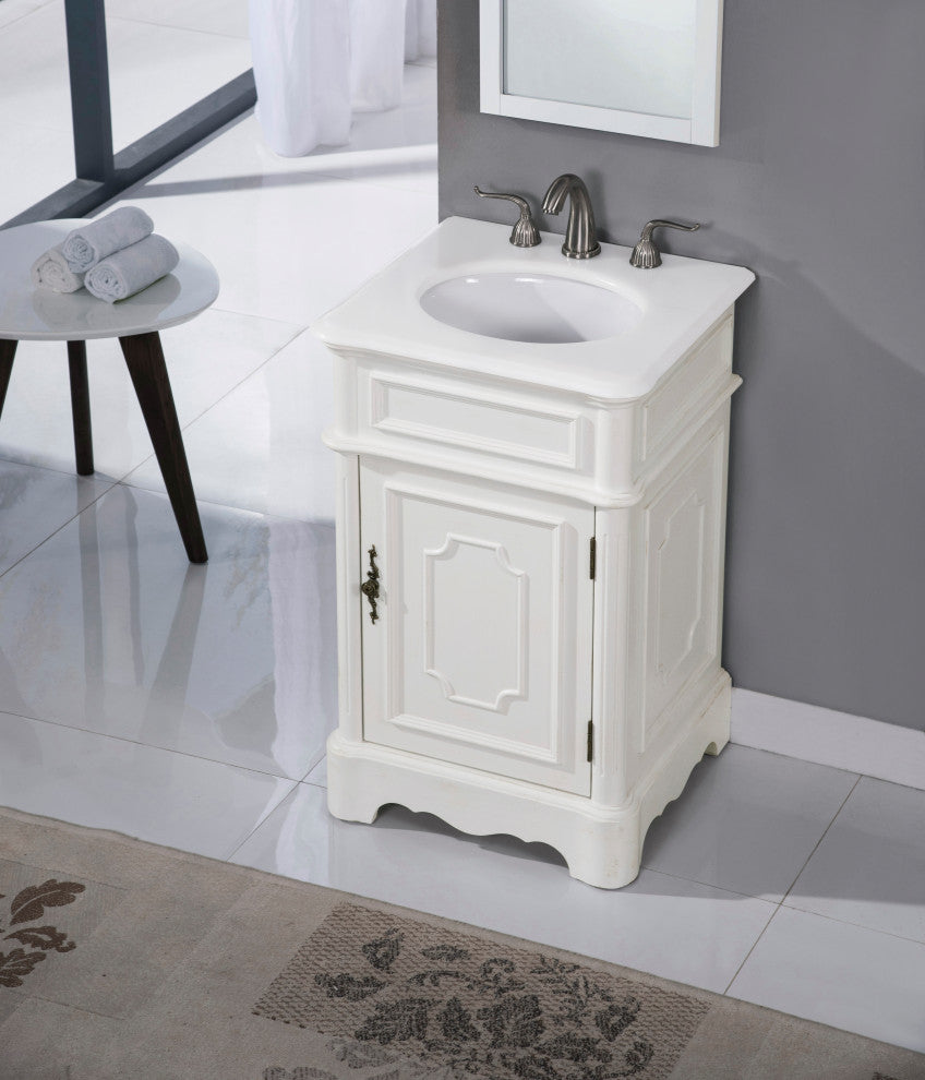 21" Single Bathroom Vanity, Antique White, Ivory White Engineered Marble Top