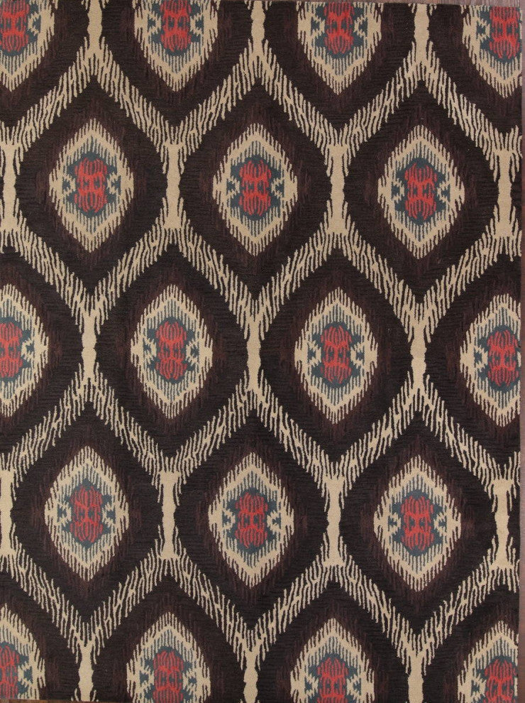 Agra Hand Tufted Ikat Transitional Oriental Area Rug, Black, 8x10'