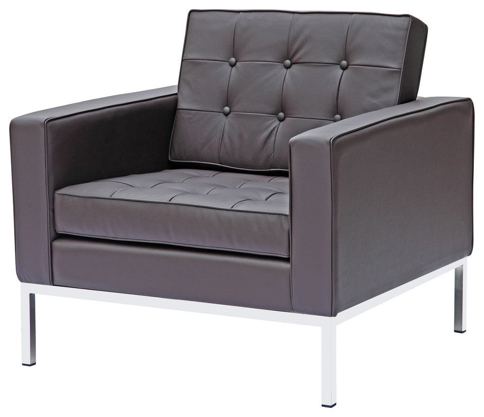 Modern Classics Button Arm Chair in Leather, Brown
