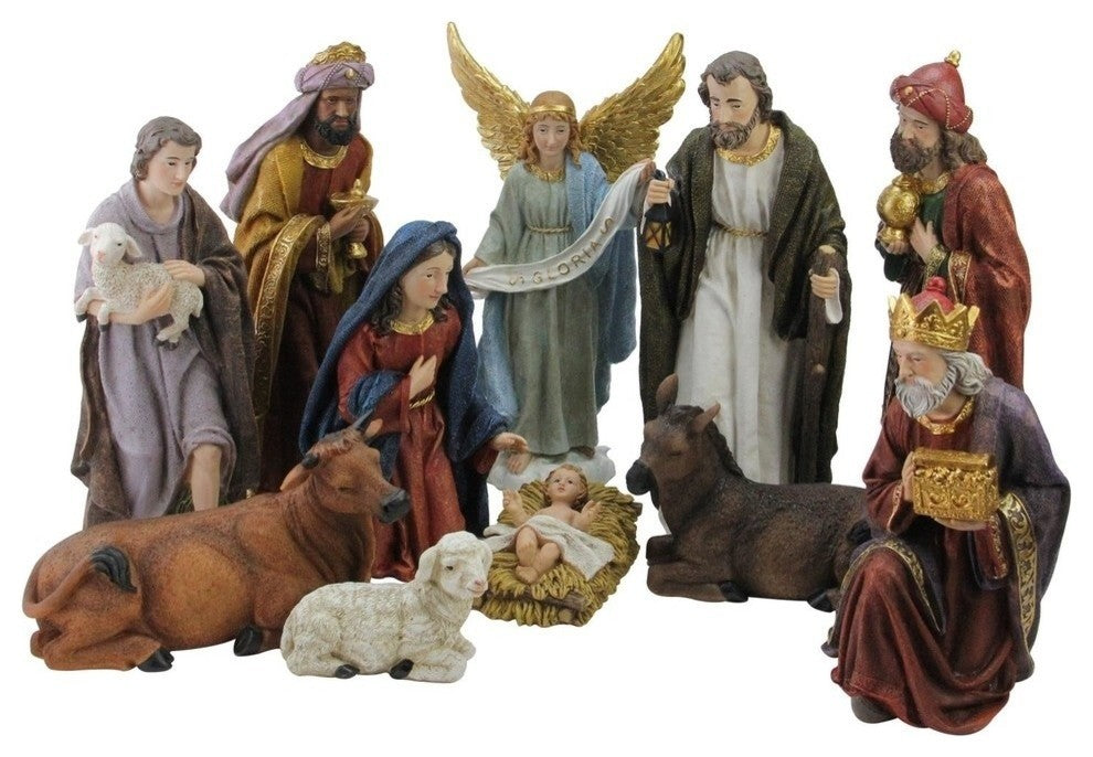 11-Piece Serene Christmas Nativity Figure Set With Gold Colored Accents 12"