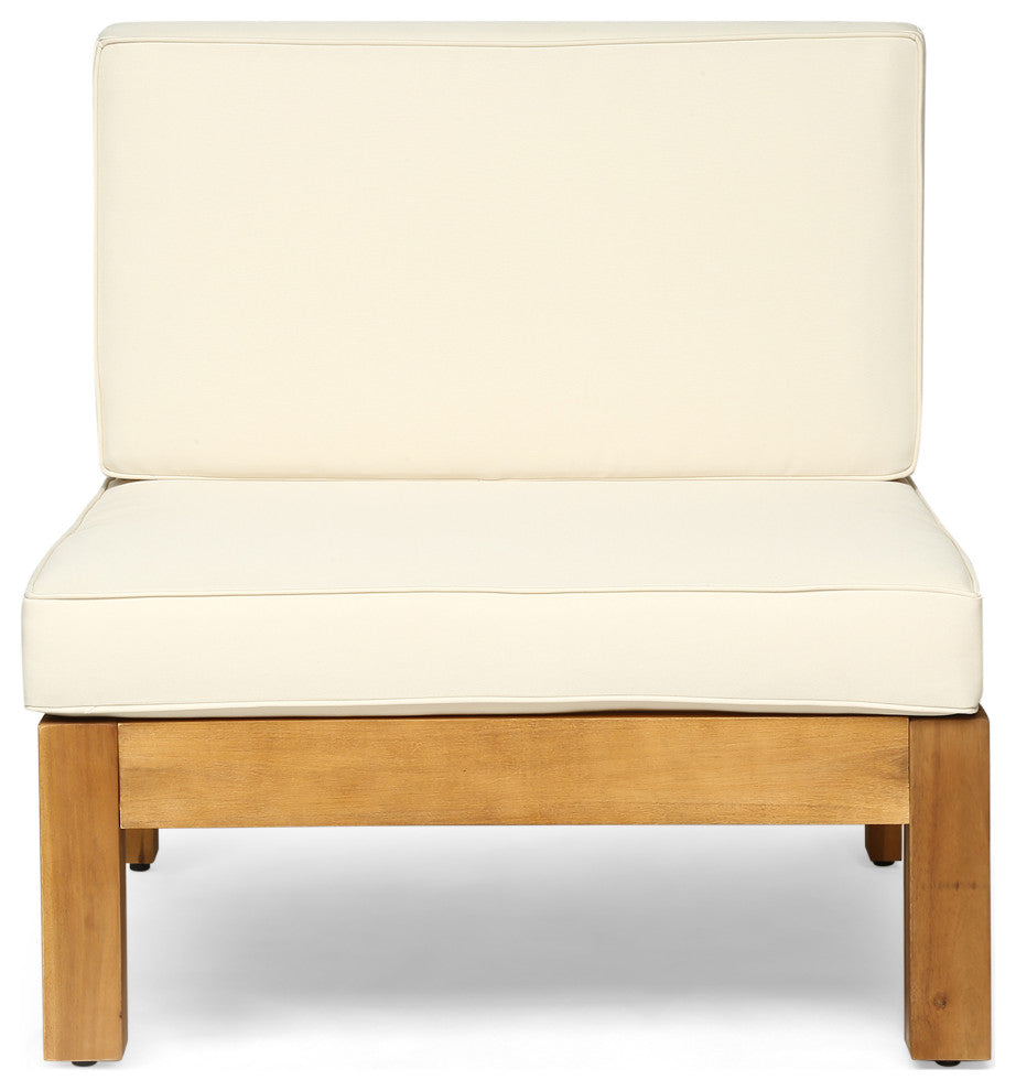 Isabella Outdoor 9 Seater Acacia Wood Sectional Sofa Set, Beige