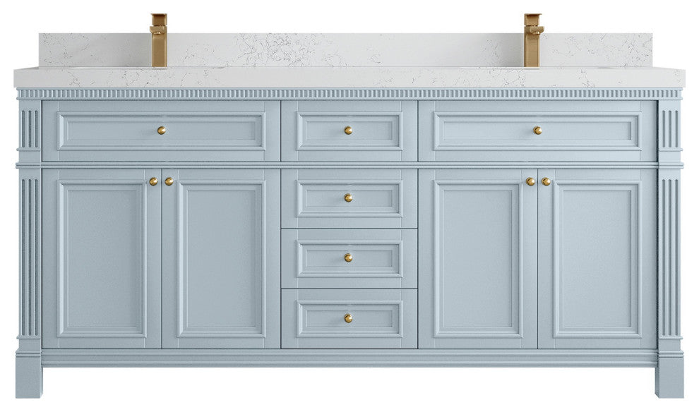 Paris 72" Double Sink Bathroom Vanity in Blue Heather 2" Empira Quartz