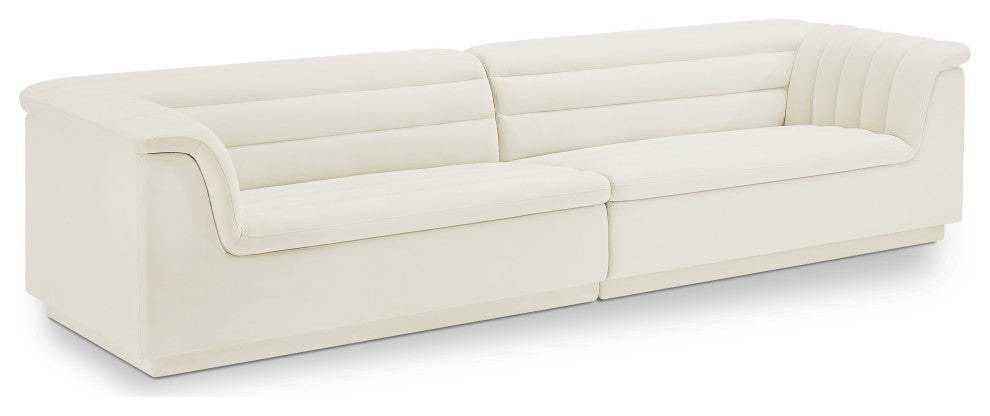 Cascade Upholstered Modular Sofa, Cream, Velvet, Straight Sofa
