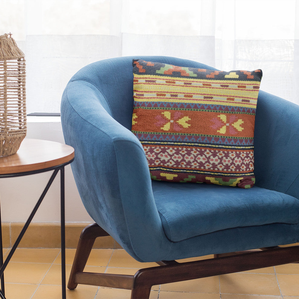 Plutus Multi-Color Unique Lanes Border Luxury Throw Pillow, 24"x24"