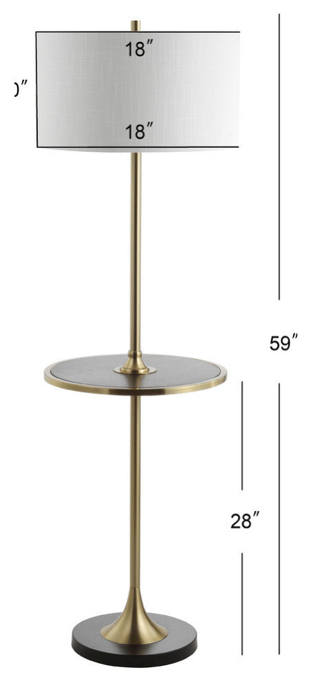 Luce Metal, Wood LED Floor Lamp With Table, Black, Brass, 59"