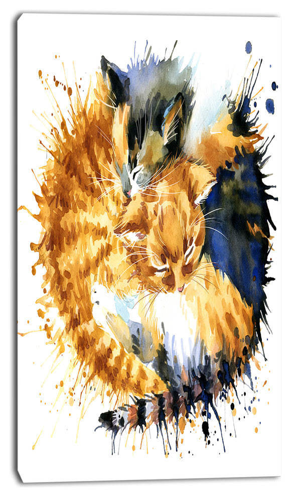 Cute Kitten Graphical Illustration, Animal Canvas Wall Art, 16"x32"